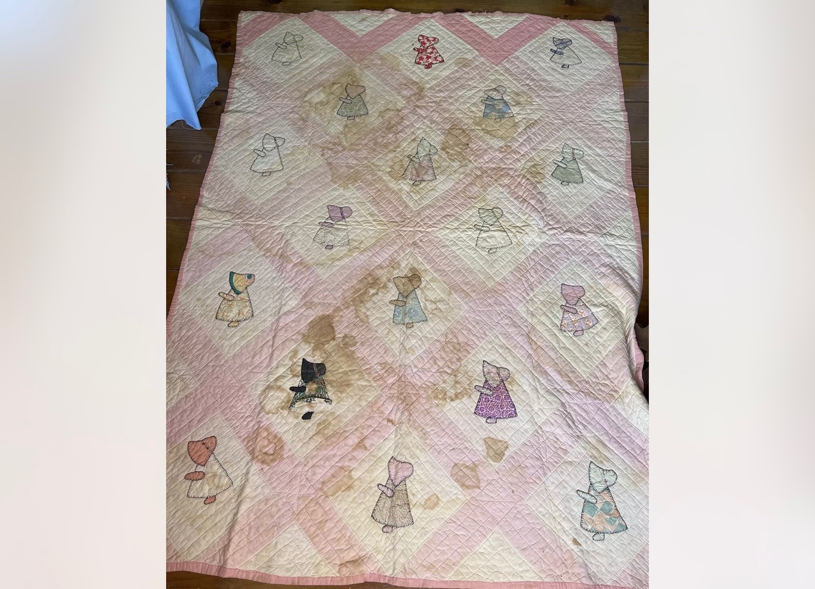gentle cold soak method for vintage quilt with coffee stain